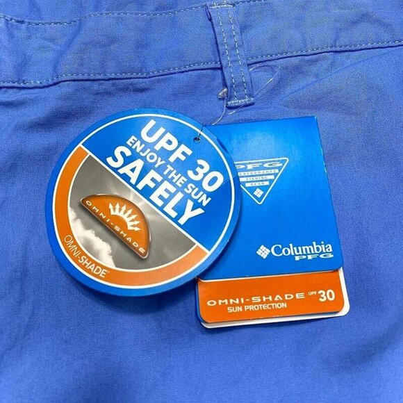NWT Columbia PFG Bonehead II Shorts 50 Blue Flat Front Fish Golf Mens UPF 30 - Picture 5 of 8